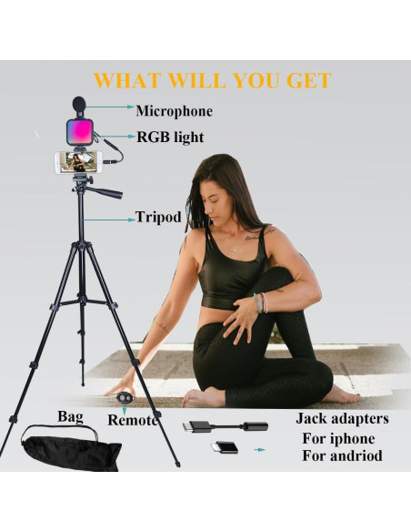 Kit de Vlogging Peanutech con Luz RGB, Trípode y Micrófono Kit de Vlogging Peanutech con Luz RGB, Trípode y Micrófono