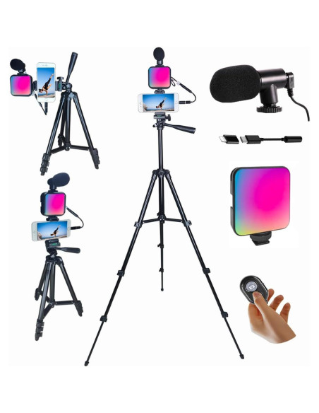Kit de Vlogging Peanutech con Luz RGB, Trípode y Micrófono Kit de Vlogging Peanutech con Luz RGB, Trípode y Micrófono