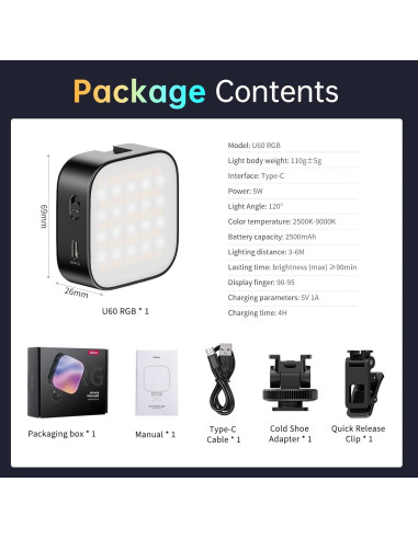Ulanzi U60 Luz de Video RGB LED Portátil 2500-9000K