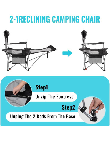 Silla de Camping Reclinable WEJOY CP con Reposapiés Plegable
