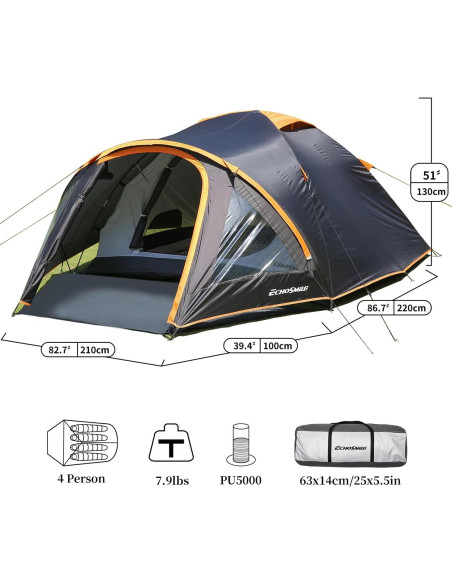 Tienda de Camping EchoSmile LTT210WGLH para 4 Personas Impermeable Tienda de Camping EchoSmile LTT210WGLH para 4 Personas Impermeable