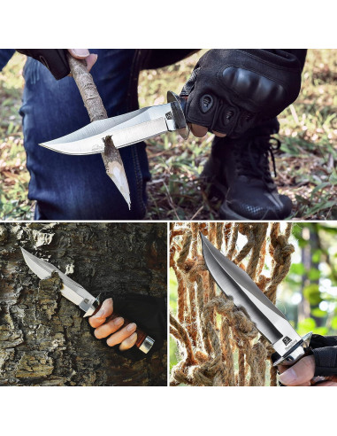 Cuchillo de Caza ZhengSheng 5.8" Hoja Fija con Funda de Cuero