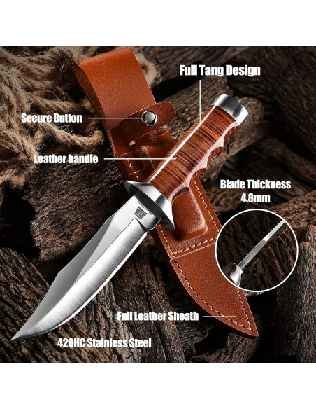 Cuchillo de Caza ZhengSheng 5.8" Hoja Fija con Funda de Cuero Cuchillo de Caza ZhengSheng 5.8" Hoja Fija con Funda de Cuero
