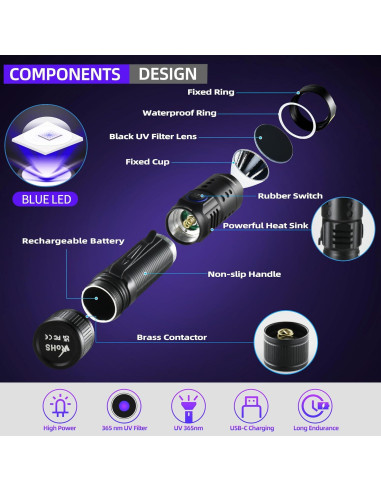 Linterna UV 365nm DARKBEAM B62 Recargable Compacta 10W