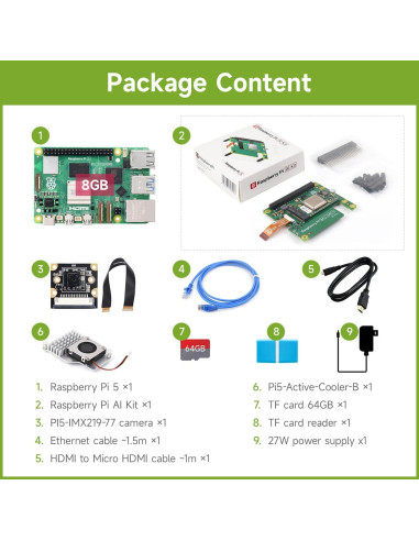 Kit de IA Waveshare PI5-8GB para Raspberry Pi 5 - 9 Piezas