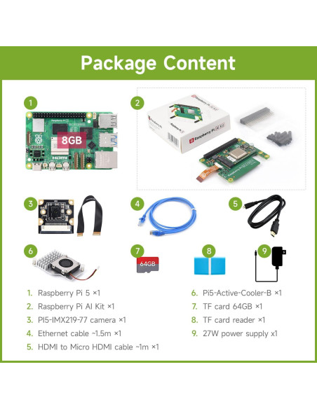 Kit de IA Waveshare PI5-8GB para Raspberry Pi 5 - 9 Piezas Kit de IA Waveshare PI5-8GB para Raspberry Pi 5 - 9 Piezas