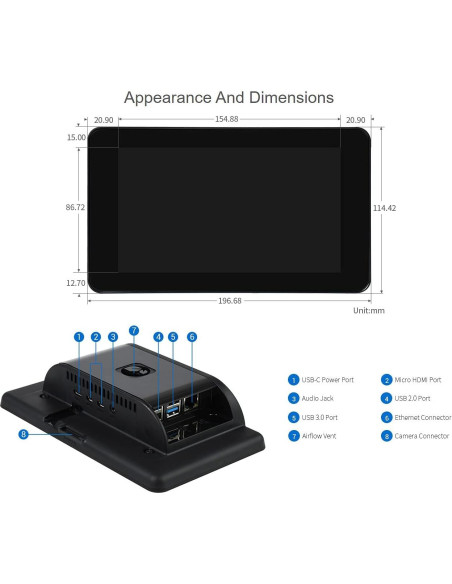 Pantalla Táctil 7" Waveshare para Raspberry Pi 4B 800x480 Pantalla Táctil 7" Waveshare para Raspberry Pi 4B 800x480