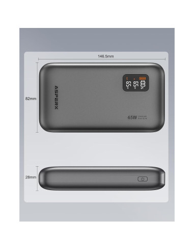 AsperX Power Bank 20000mAh 65W Cargador Portátil USB-C
