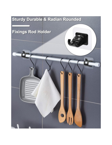 Soporte para Barra de Cortina Sin Perforación Tendiren 10pcs Negro