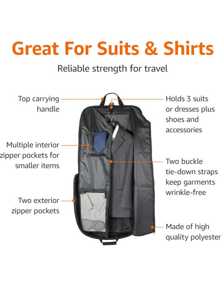 Bolsa de viaje Amazon Basics para trajes y vestidos 109.2 cm negra Bolsa de viaje Amazon Basics para trajes y vestidos 109.2 cm negra
