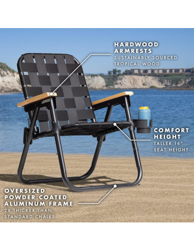 Silla de Playa Plegable GoSports WOVN - Negro - Alta Calidad