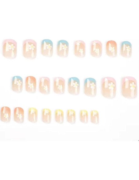Uñas Falsas Acrílicas Cortas Hkanlre 24PCS Diseño Floral Uñas Falsas Acrílicas Cortas Hkanlre 24PCS Diseño Floral