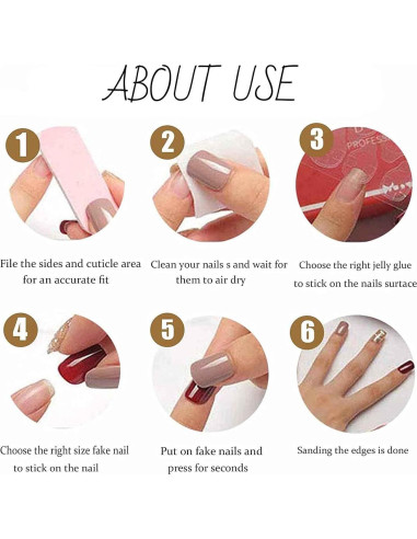 Uñas Falsas Acrílicas Cortas Hkanlre 24PCS Diseño Floral