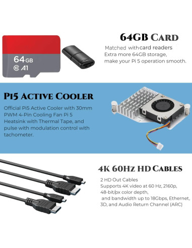 Kit Vemico Raspberry Pi 5 8GB con Enfriador y Fuente 27W