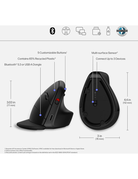 Ratón Vertical Ergonómico HP 920 Inalámbrico Bluetooth 5.3 Ratón Vertical Ergonómico HP 920 Inalámbrico Bluetooth 5.3