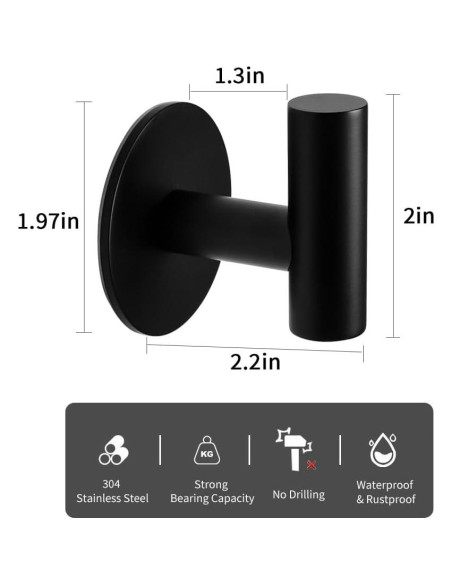Gancho de Toalla Autoadhesivo Vuzvuv Negro Mate 2 Pcs Gancho de Toalla Autoadhesivo Vuzvuv Negro Mate 2 Pcs