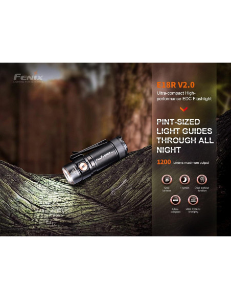 Linterna EDC Fenix E18R V2.0 1200 Lúmenes Recargable USB-C Linterna EDC Fenix E18R V2.0 1200 Lúmenes Recargable USB-C