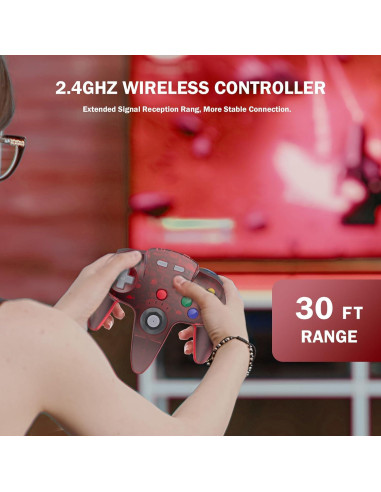 Controlador Inalámbrico KIWITATA N64 para Switch y PC - Rojo