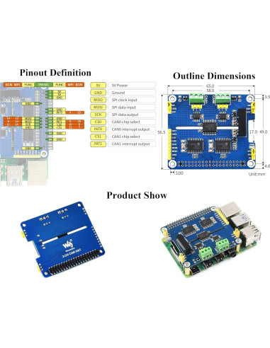 HAT de Expansión CAN UeeKKoo para Raspberry Pi 5/4B/3B/2B