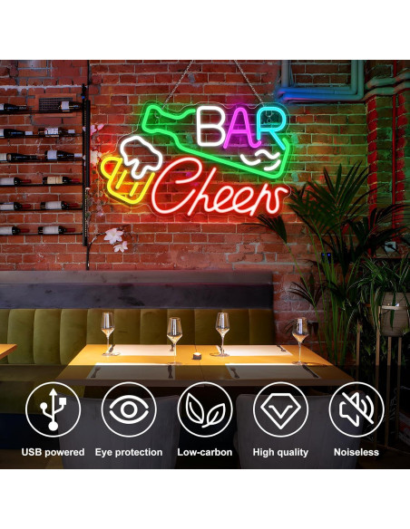 Cartel de Neón LED Jiasi Bar Cheers 41x25 cm Regulable Cartel de Neón LED Jiasi Bar Cheers 41x25 cm Regulable
