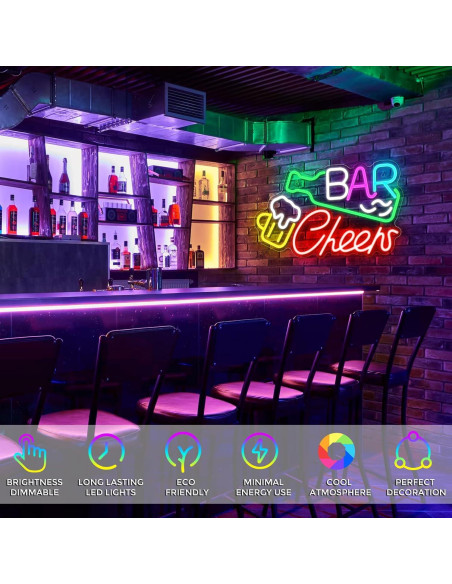 Cartel de Neón LED Jiasi Bar Cheers 41x25 cm Regulable Cartel de Neón LED Jiasi Bar Cheers 41x25 cm Regulable