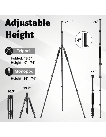 Trípode JOILCAN Profesional de Aluminio 74" Ajustable Trípode JOILCAN Profesional de Aluminio 74" Ajustable