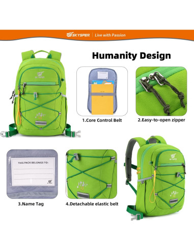 Mochila Escolar SKYSPER 12L Niños Verde Manzana 4-8 Años