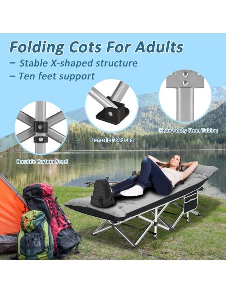 Cama de Camping HABUTWAY Plegable con Colchón 71 cm 272 kg Cama de Camping HABUTWAY Plegable con Colchón 71 cm 272 kg