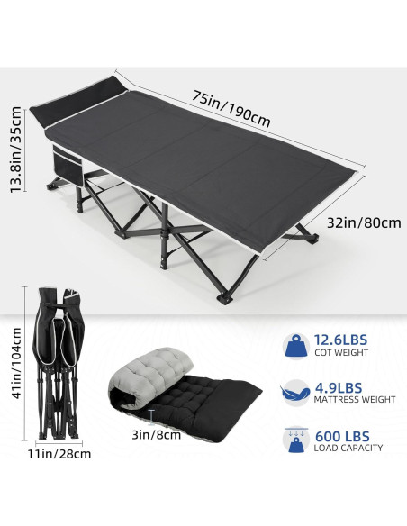 Cama de Camping HABUTWAY Plegable con Colchón 81 cm 272 kg Cama de Camping HABUTWAY Plegable con Colchón 81 cm 272 kg