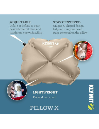 Almohada Inflable Klymit X Gris para Viaje y Camping