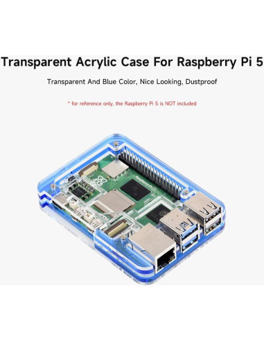 Carcasa Acrílica Transparente y Azul Waveshare para Raspberry Pi 5