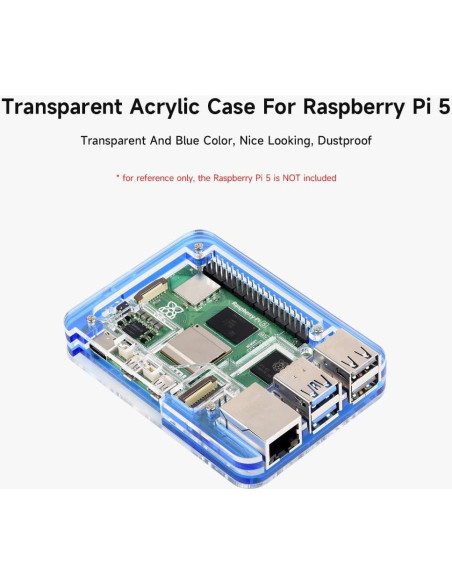 Carcasa Acrílica Transparente y Azul Waveshare para Raspberry Pi 5 Carcasa Acrílica Transparente y Azul Waveshare para Raspberry Pi 5