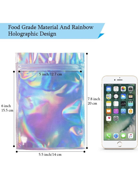 50 Bolsas Mylar Holográficas 14x20 cm Reutilizables HRX Package 50 Bolsas Mylar Holográficas 14x20 cm Reutilizables HRX Package
