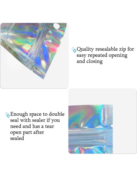 50 Bolsas Mylar Holográficas 14x20 cm Reutilizables HRX Package 50 Bolsas Mylar Holográficas 14x20 cm Reutilizables HRX Package