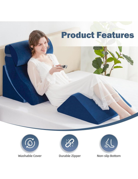 Juego de 4 Almohadas en Cuña Ortopédicas A2ZCOMFY Azul Juego de 4 Almohadas en Cuña Ortopédicas A2ZCOMFY Azul