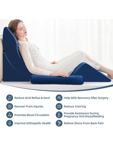 Juego de 4 Almohadas en Cuña Ortopédicas A2ZCOMFY Azul