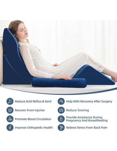Juego de 4 Almohadas en Cuña Ortopédicas A2ZCOMFY Azul Juego de 4 Almohadas en Cuña Ortopédicas A2ZCOMFY Azul
