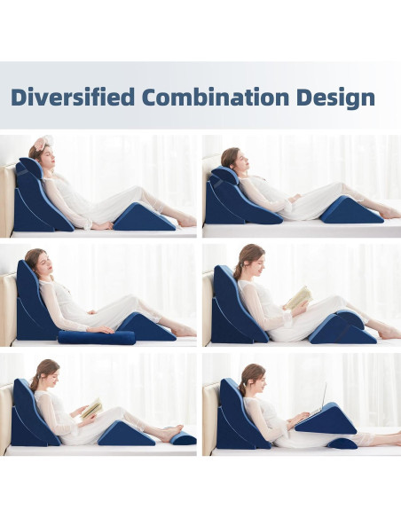Juego de 4 Almohadas en Cuña Ortopédicas A2ZCOMFY Azul Juego de 4 Almohadas en Cuña Ortopédicas A2ZCOMFY Azul