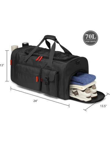 Bolsa de viaje grande Lyweem 70L negra con compartimento para zapatos