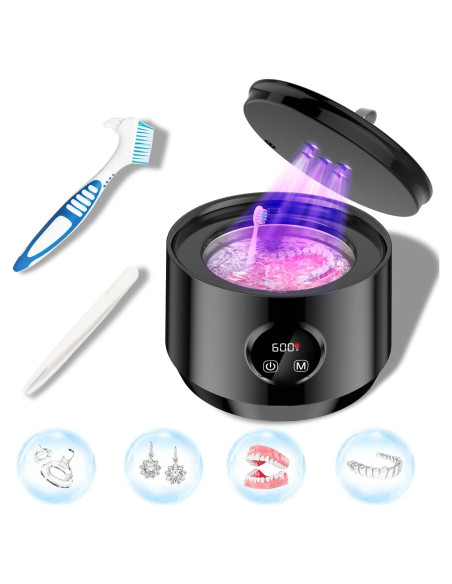 Limpiador ultrasónico portátil Smarbird 48kHz con UV - Negro