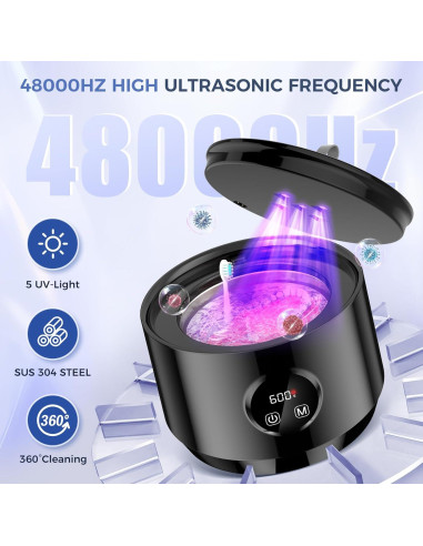 Limpiador ultrasónico portátil Smarbird 48kHz con UV - Negro