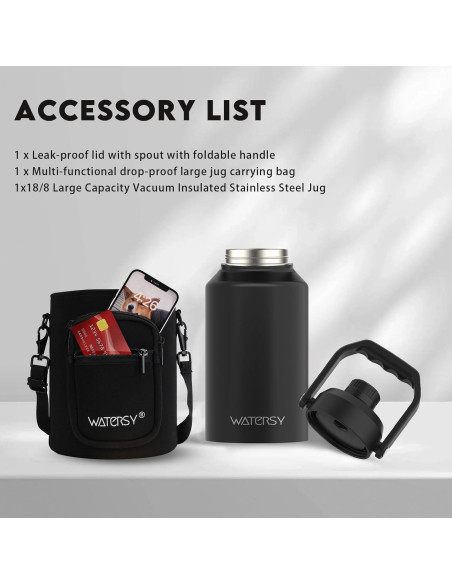 Botella de Agua Aislada WATERSY 2.57L Negra, a Prueba de Fugas Botella de Agua Aislada WATERSY 2.57L Negra, a Prueba de Fugas