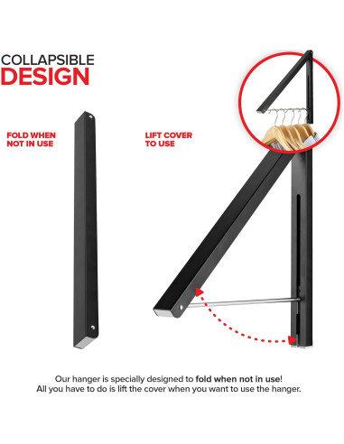 Perchero Plegable Montado en Pared Stock Your Home Negro 27.2kg