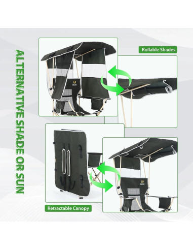 Silla de Camping Plegable Nice C Verde con Dosel y Reposapiés