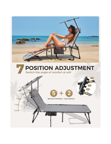 Silla de Lounge Plegable KingCamp 181kg 5 Posiciones con Sombrilla