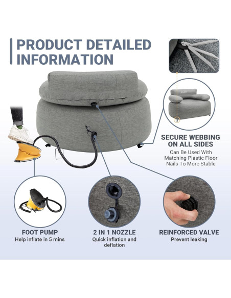 Sofá Inflable KingCamp para Camping Individual Gris 108x78cm Sofá Inflable KingCamp para Camping Individual Gris 108x78cm