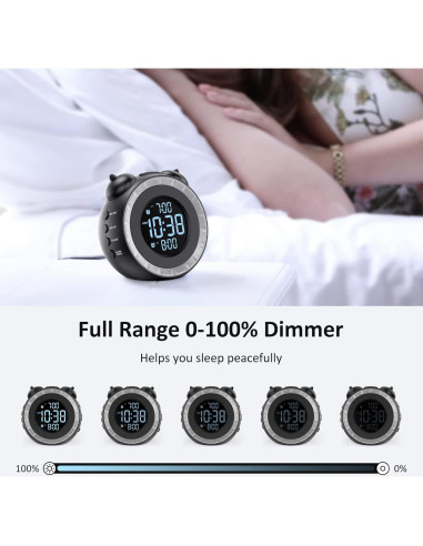 Reloj Despertador Doble USCce con Vibrador y USB Negro