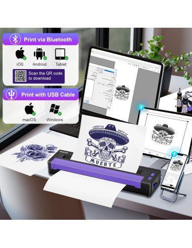 Impresora de Plantillas de Tatuaje Tatouhom Bluetooth 0.592kg