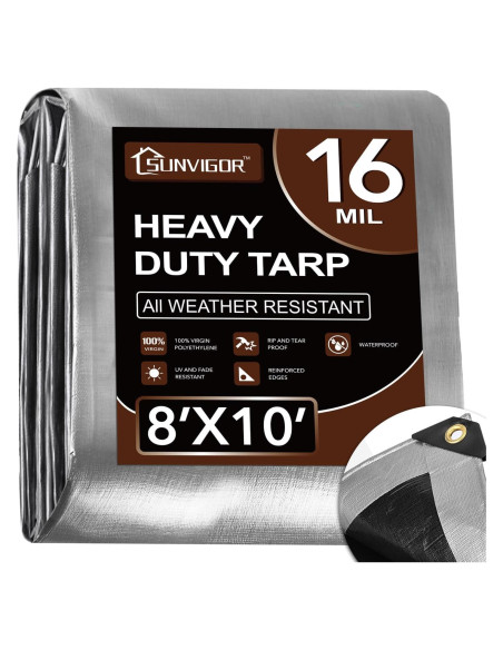 Lona Impermeable Sunvigor 2.44x3.05m 16Mil Plata con Ojetes Lona Impermeable Sunvigor 2.44x3.05m 16Mil Plata con Ojetes