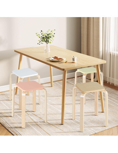 Taburetes Apilables GLACER, Juego de 4, Madera 46 cm, Color Variado